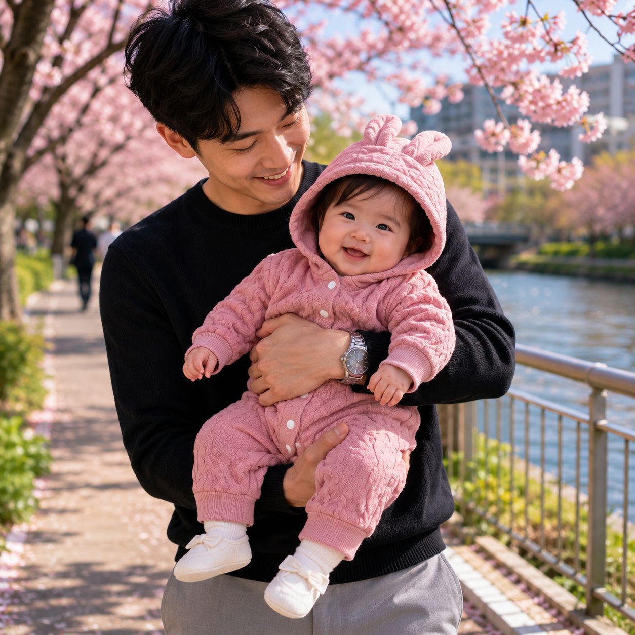 combinaison pour bebe Brume rose arbres printemps papa