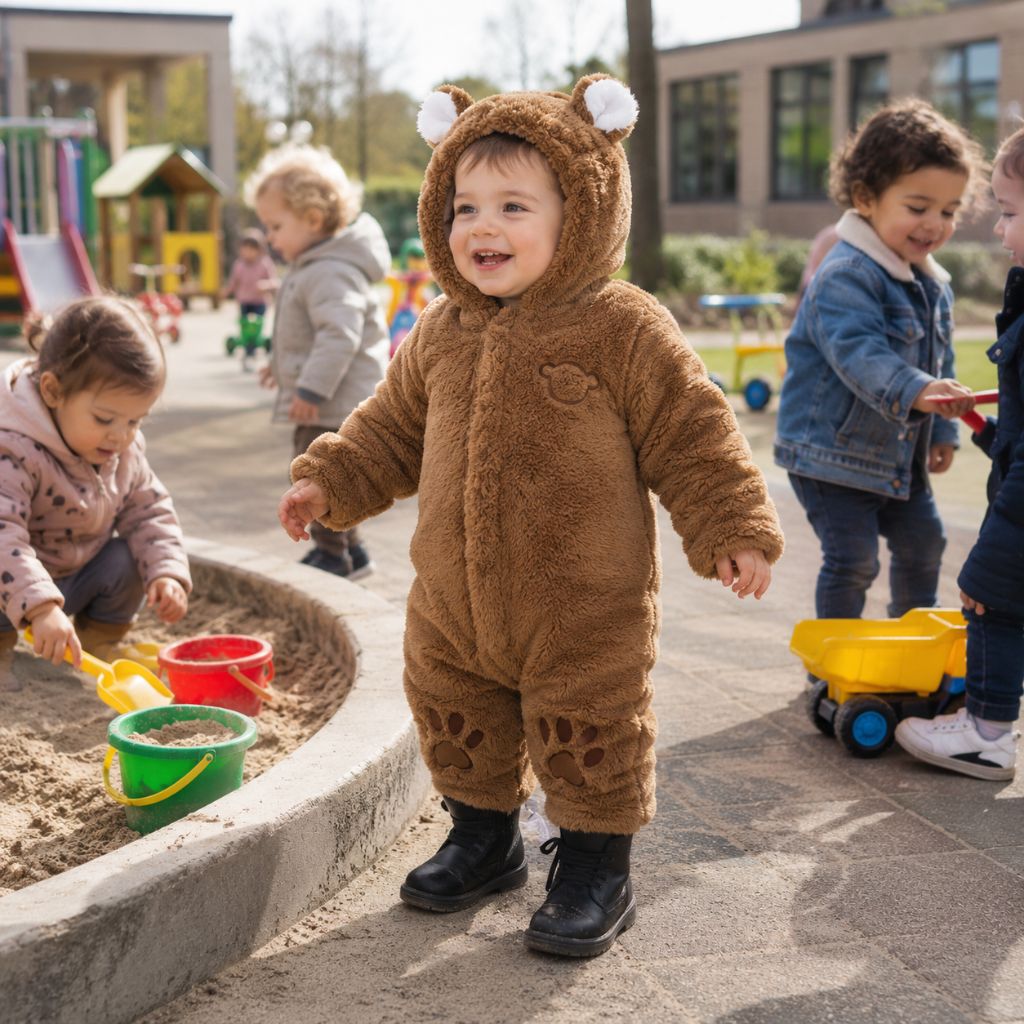 combinaison pour bebe Élio marron dehors amis printemps