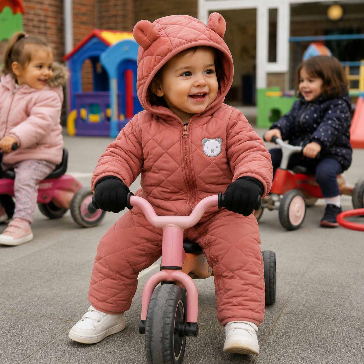 combinaison pour bebe MiniLoom cerise vélo garderie