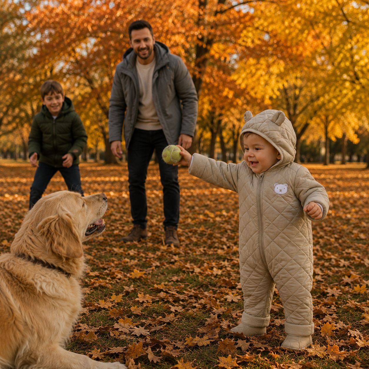 combinaison pour bebe MiniLoom kaki jouer chien automne