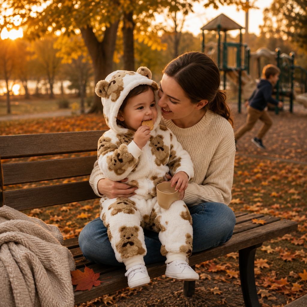 combinaison bebe Ourson Douillet collation parc automne