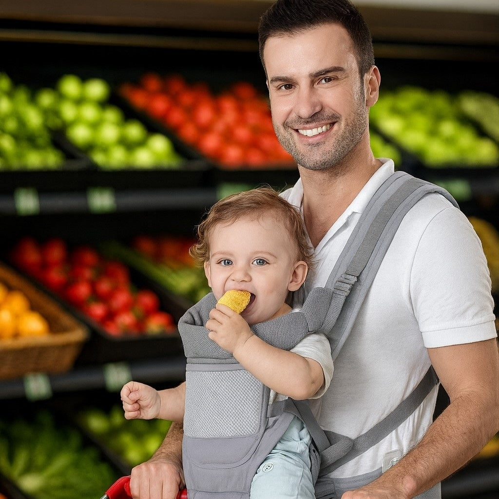Faire courses avec bébé facile avec porte bebe