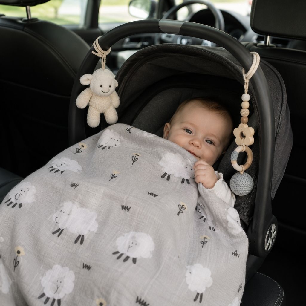 couverture bébé Brin de Tendresse moutons en voiture