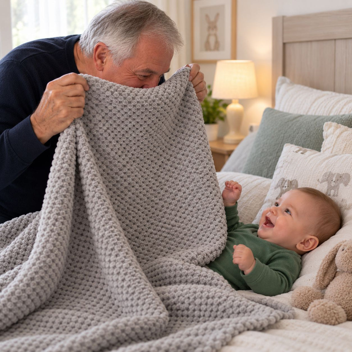 couverture bébé Bulle grise cache-cache papi