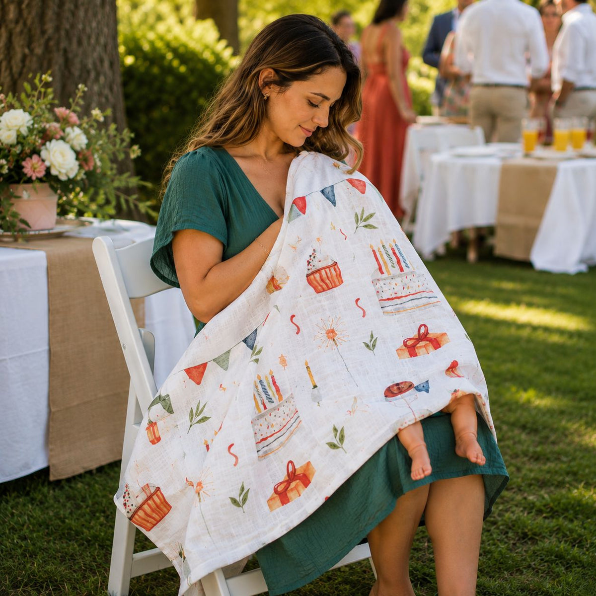 couverture bébé Lune de Miel gâteau allaiter fête extérieure