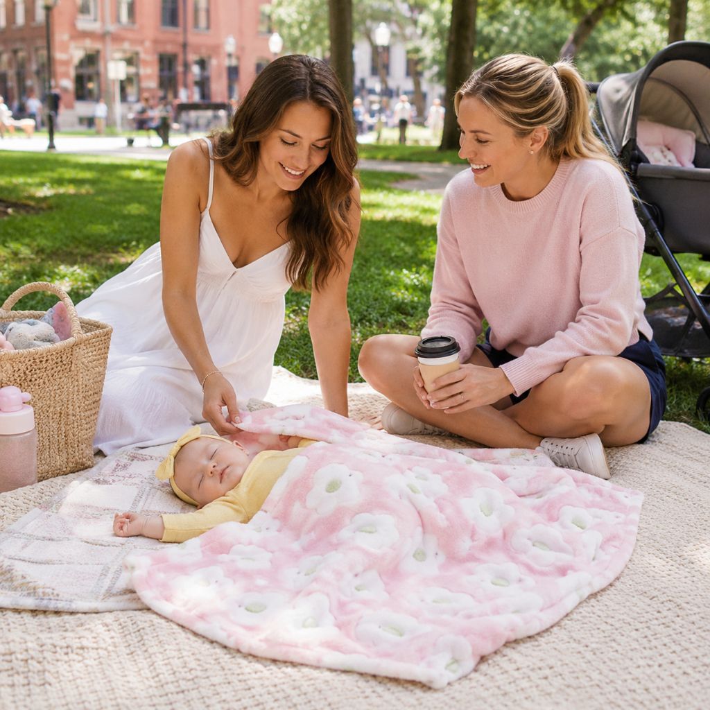 couverture bébé Petit Nid rose dodo herbe