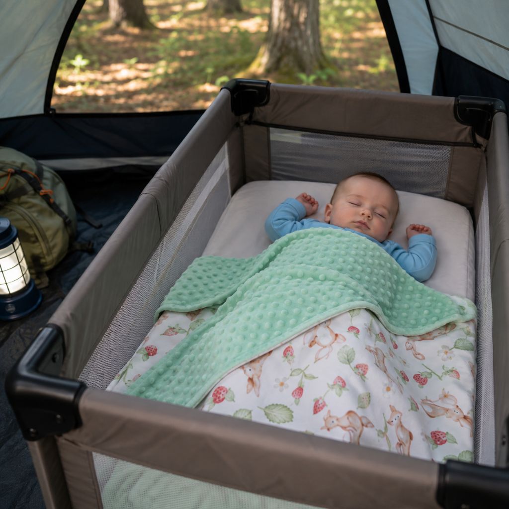 couverture bebe Mille Câlins verte au chaud camping