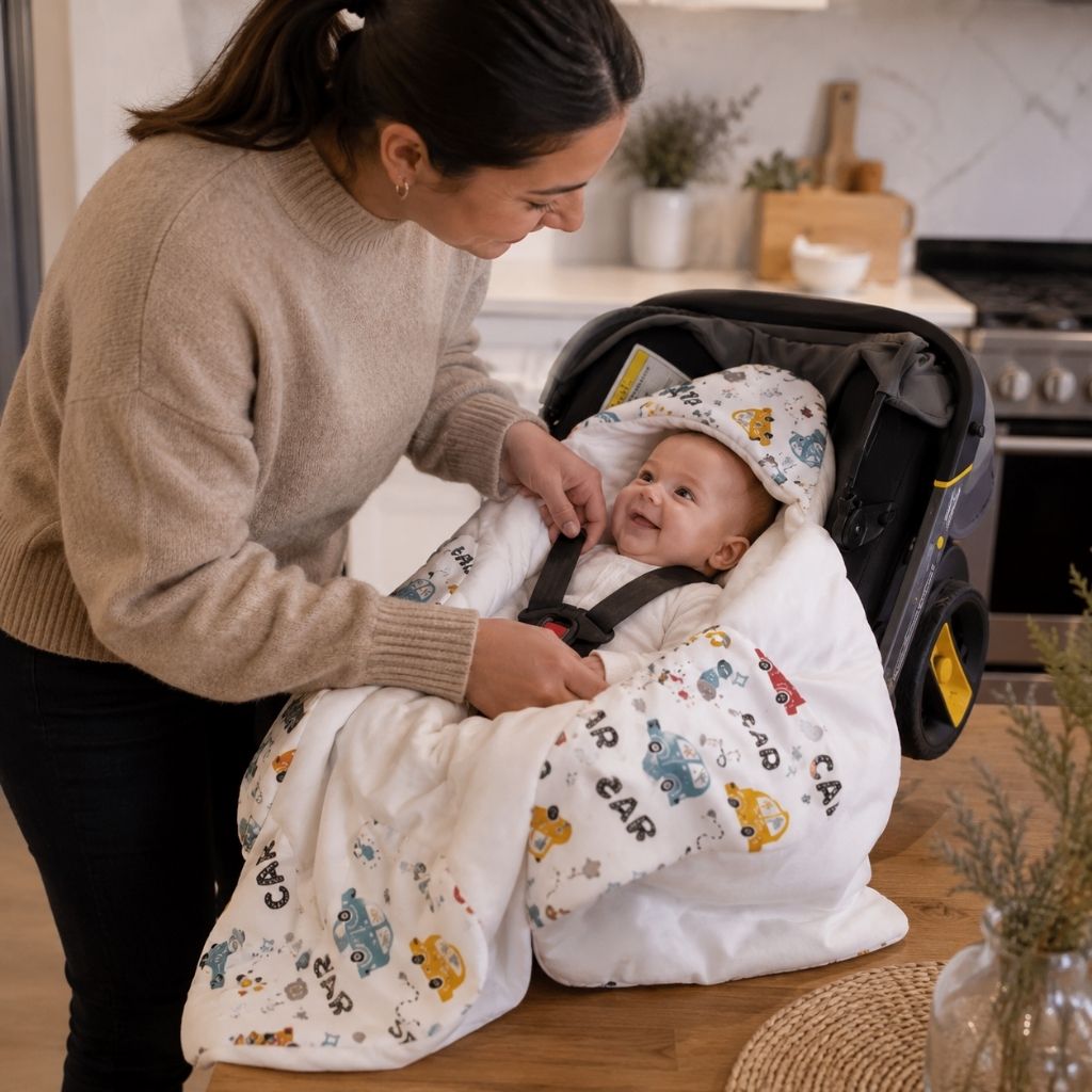 couverture bebe Nuage de Coton voitures arrivée maison maman