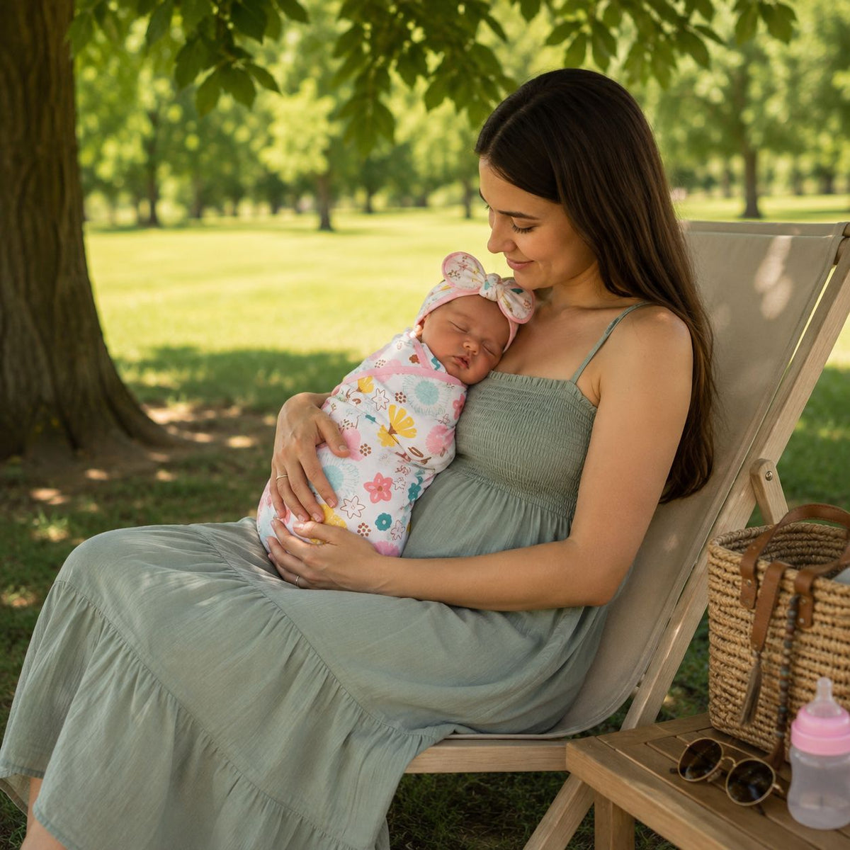 couverture emmaillotage bébé Câlinou fleurit parc câlin maman
