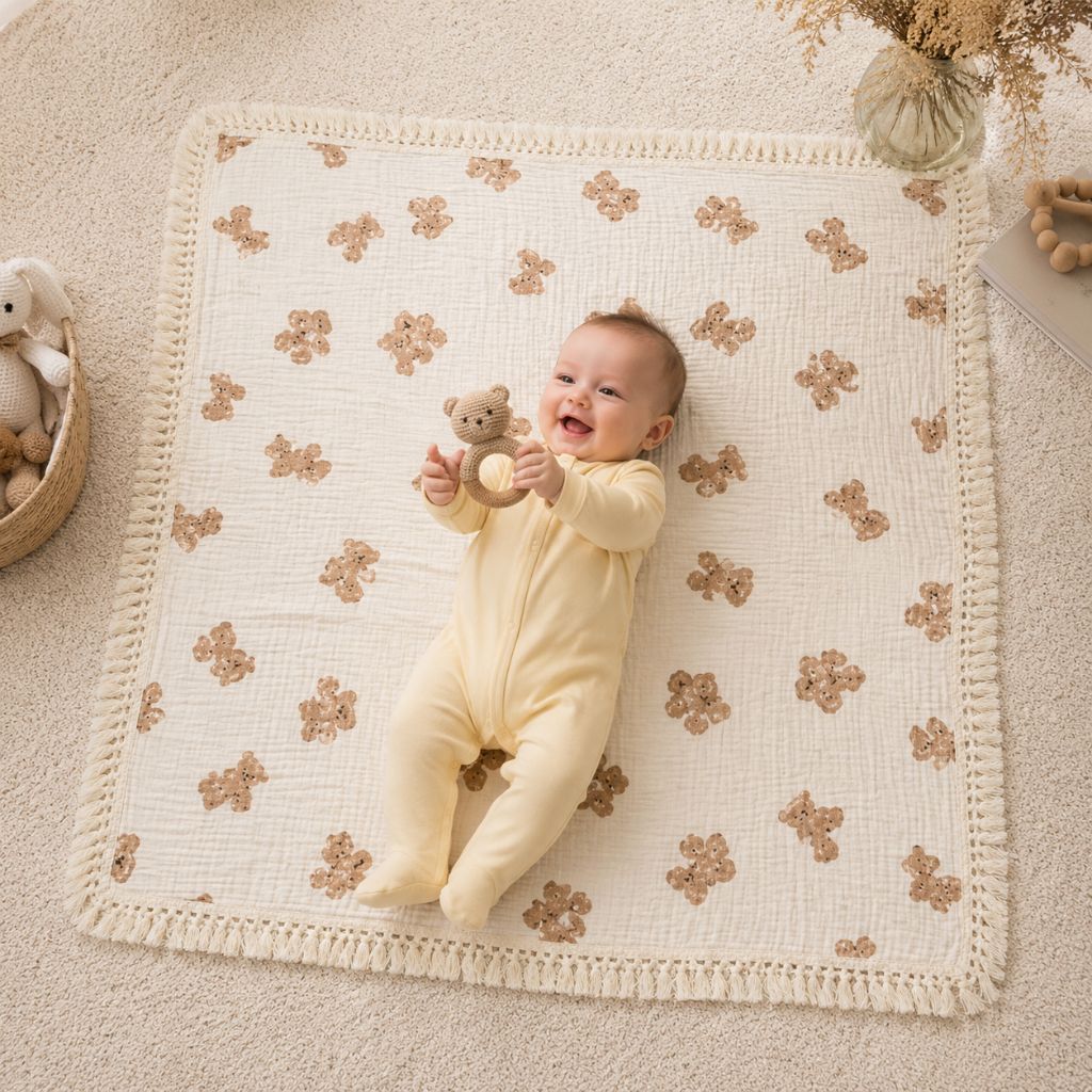 Couverture emmaillotage bébé Nidou heureux jouer