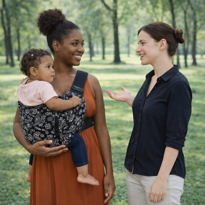 Faire de douce promenade avec bébé dans son echarpe de portage