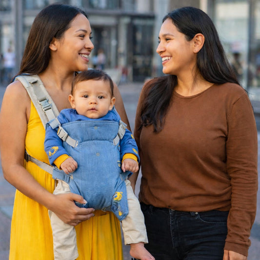 Une promenade en ville avec bébé est accessible avec le porte bébé