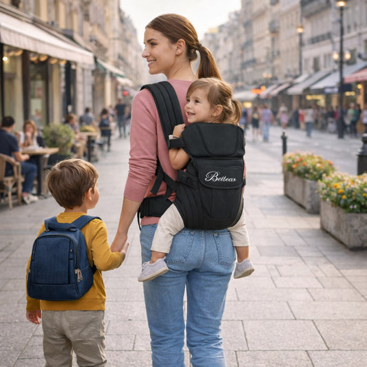 ville avec les enfants et le porte bebe dorsaux