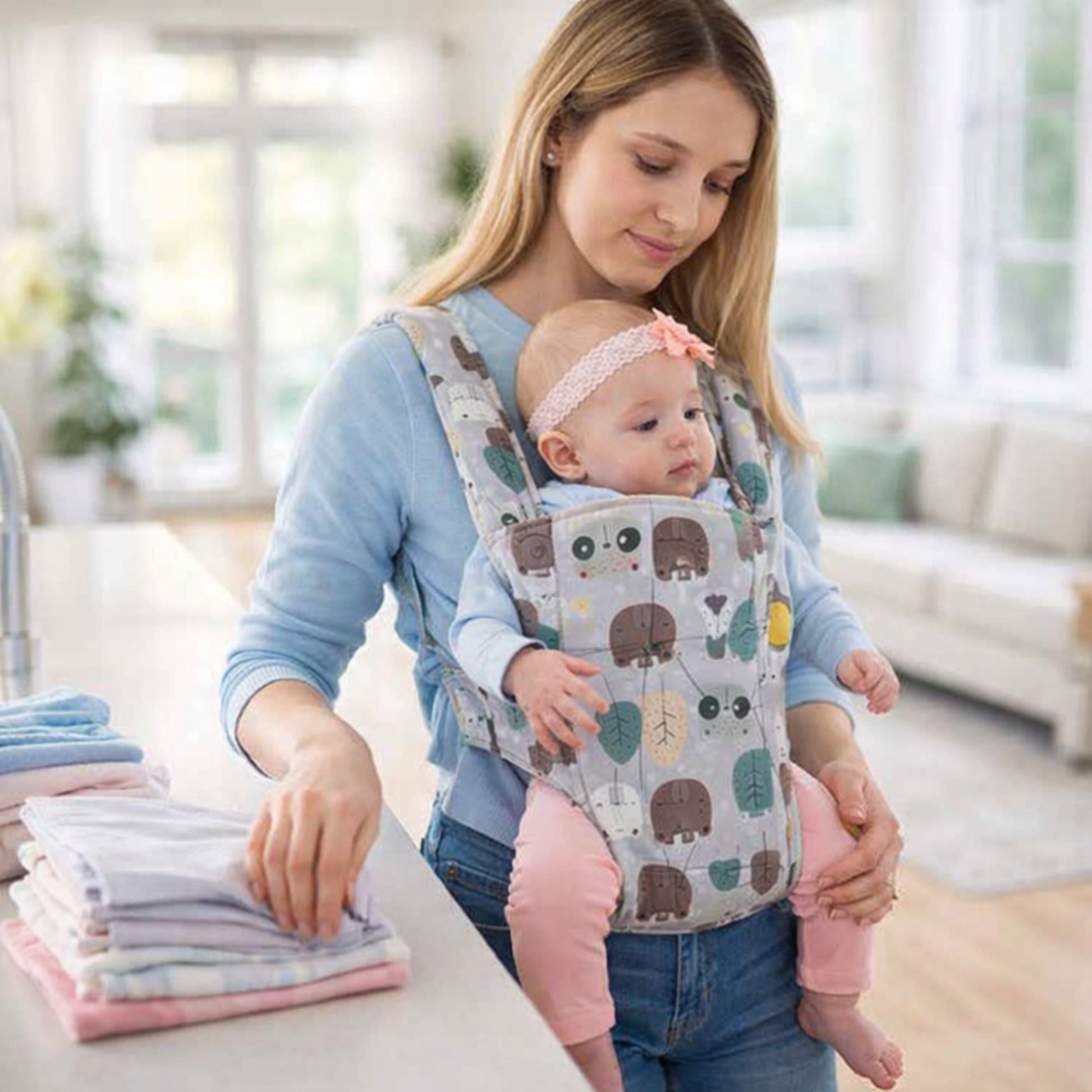 faire tâches bébé heureux dans porte bebe Petit Refuge 