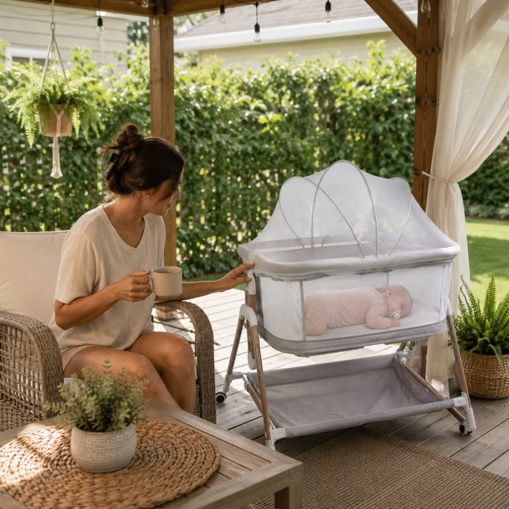 lit de bebe de voyage Élio gris se bascule doucement