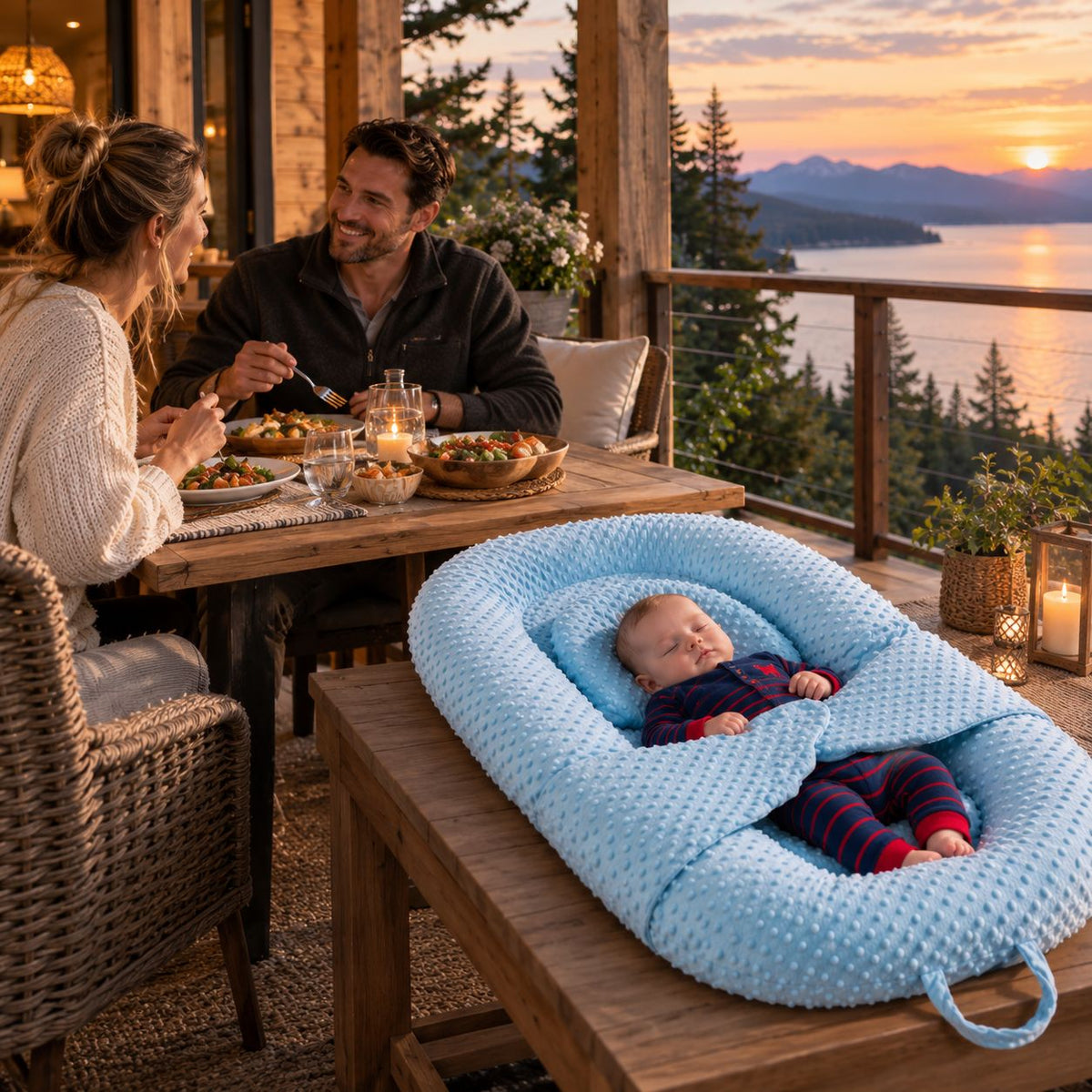 lit de voyage bebe Numa bleu souper chalet