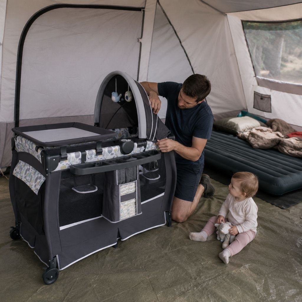 lit voyage bebe Cocoon gris camping famille