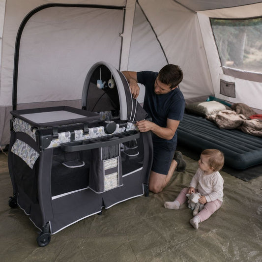 lit voyage bebe Cocoon gris camping famille