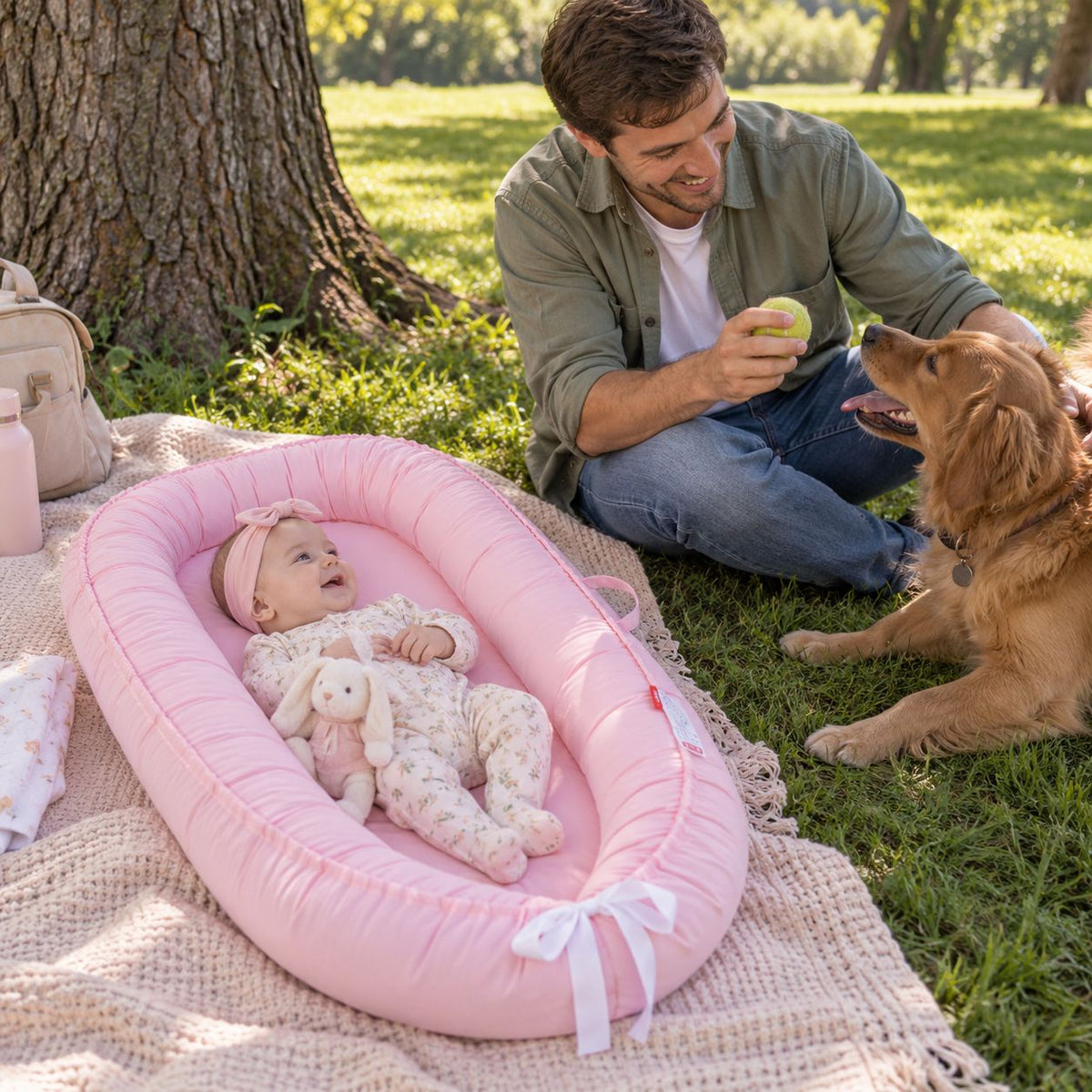 lit voyage bebe CozyMove rose parc papa chien