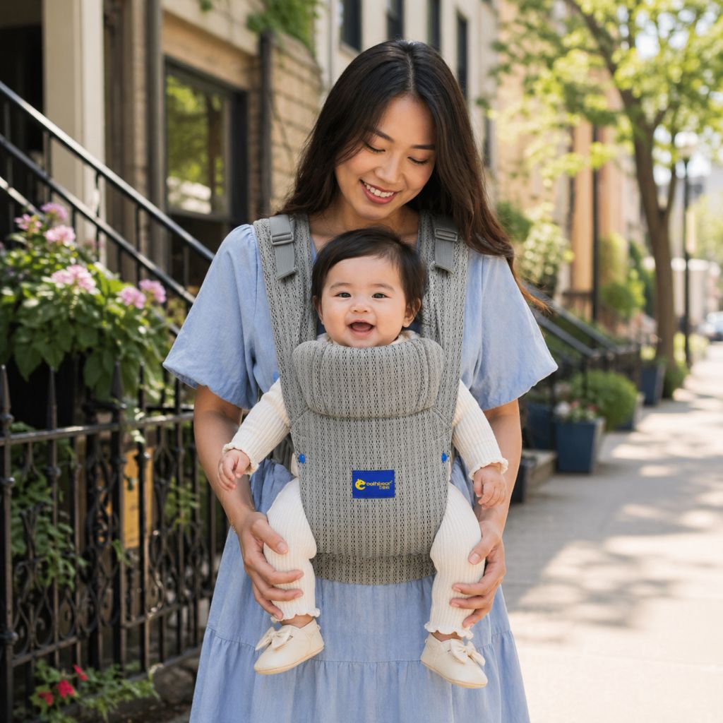 porte bébé Portéa gris bébé maman confortable