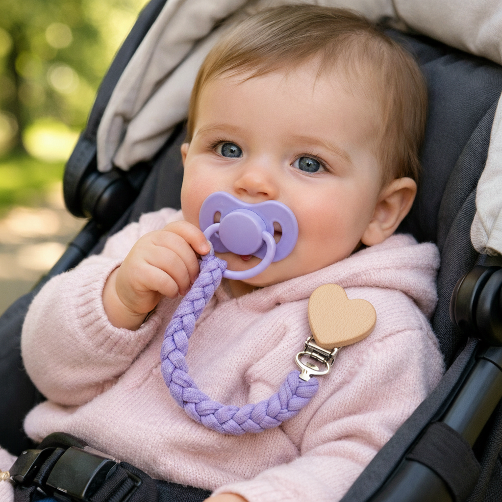 Une attache suce mignonne cœur mauve
