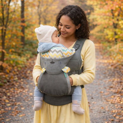 Les promenades d'automne deviennent agréables avec un porte bébé qui réchauffe aussi vos mains