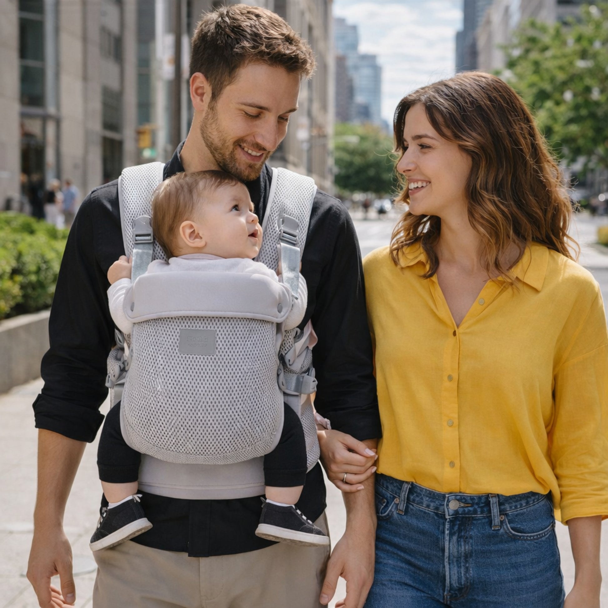 Être tout près de lui en ville possible avec notre porte bébé