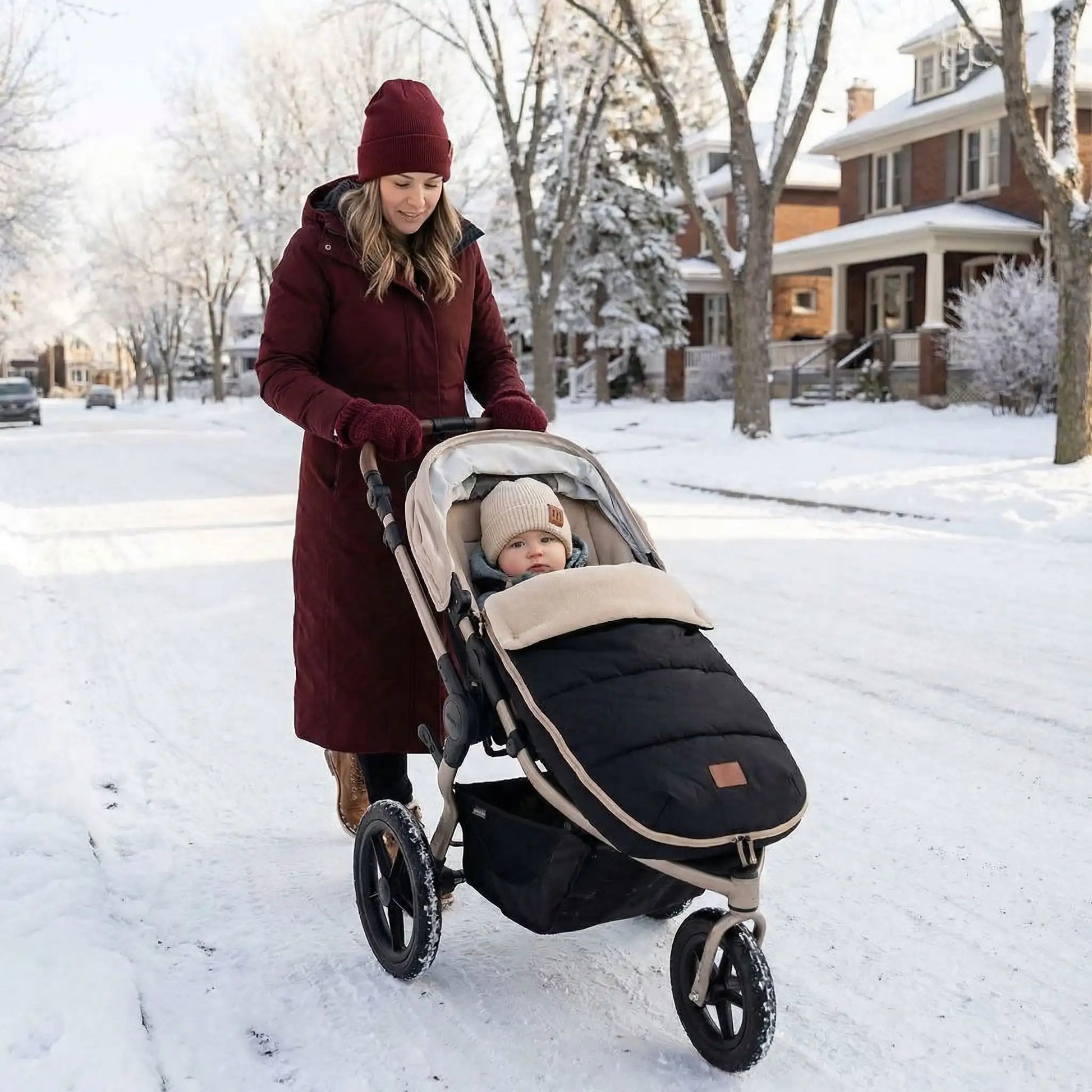 bonnet pour bebe au tricot pour rester au chaud promenade l'hiver