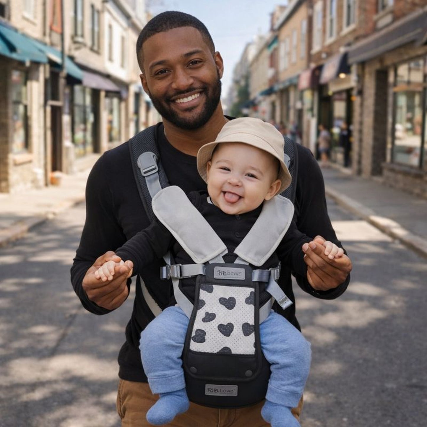 Profiter de promenades en ville sans poussette, c'est possible avec notre porte bebe physiologique