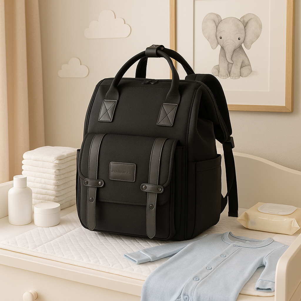 Sac à dos à langer de couleur noire