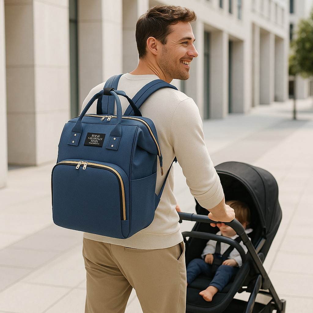 Notre sac à dos à langer convient parfaitement à papa lors de ses sorties en ville