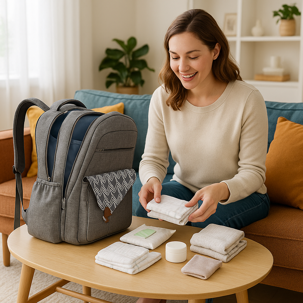 Maman remplie le sac à dos à langer qui peut contenir plusieurs items
