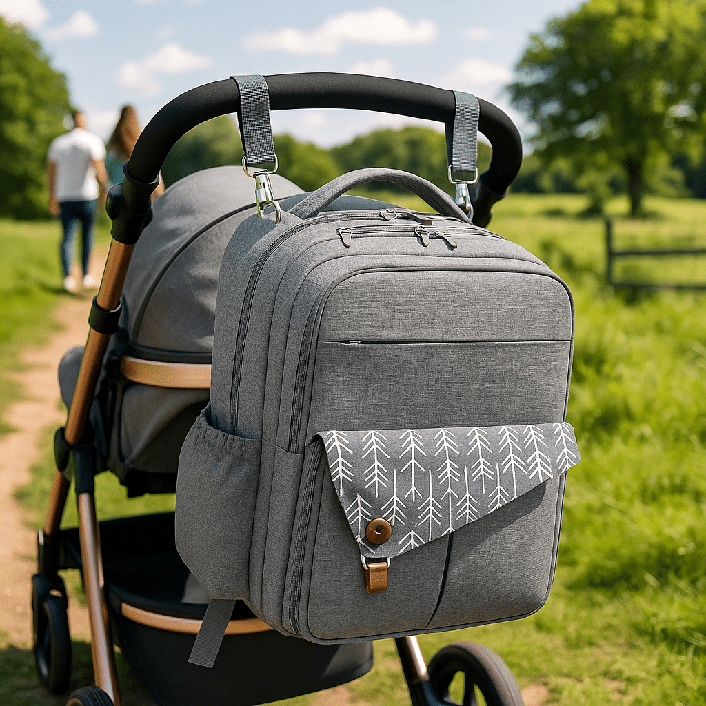 Sac à langer s'accroche à la poussette à merveille