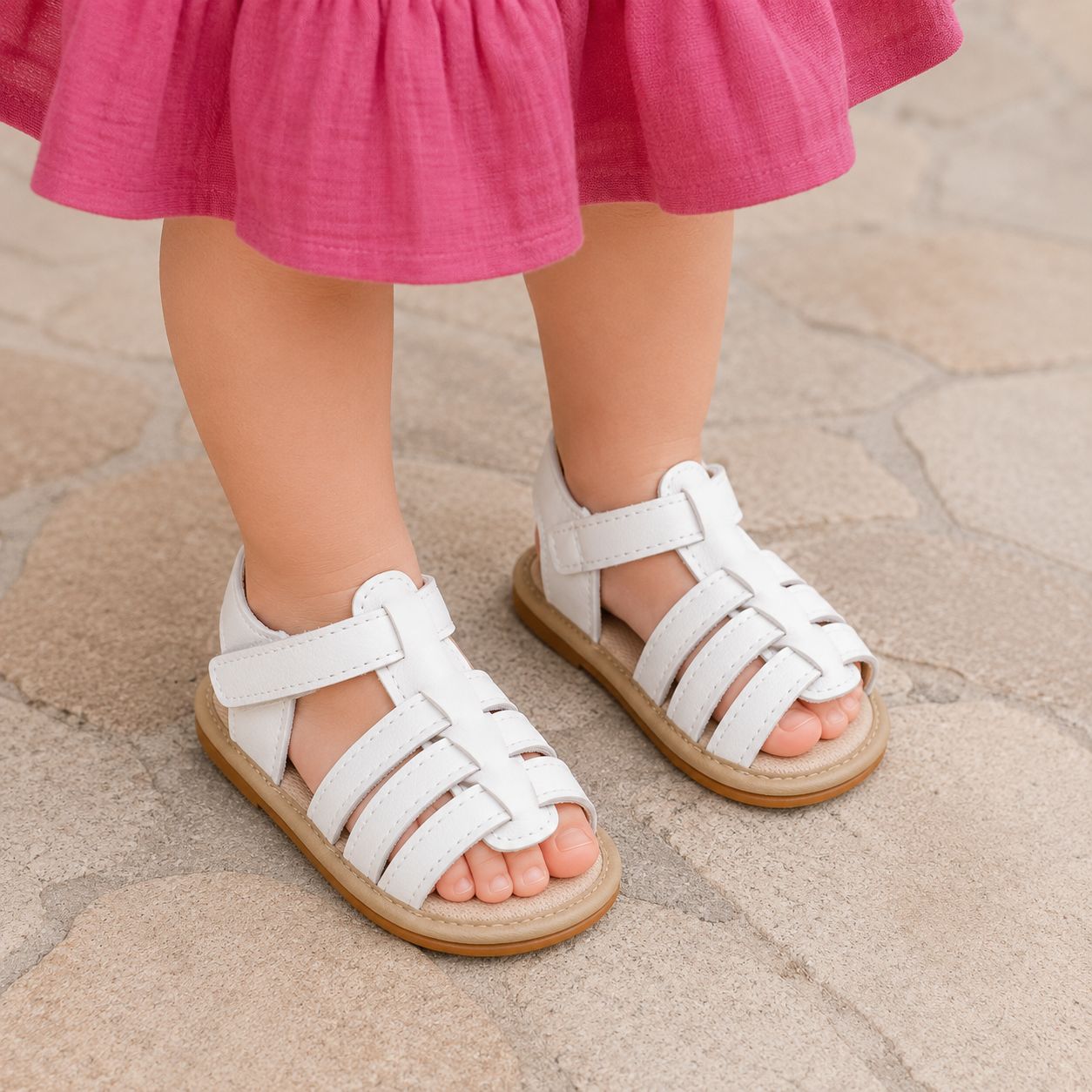 sandales bébé fille Miloa blanches style romain tissé