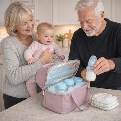 Les visites de quelques jours se font naturellement avec notre sac à langer qui conserve le lait